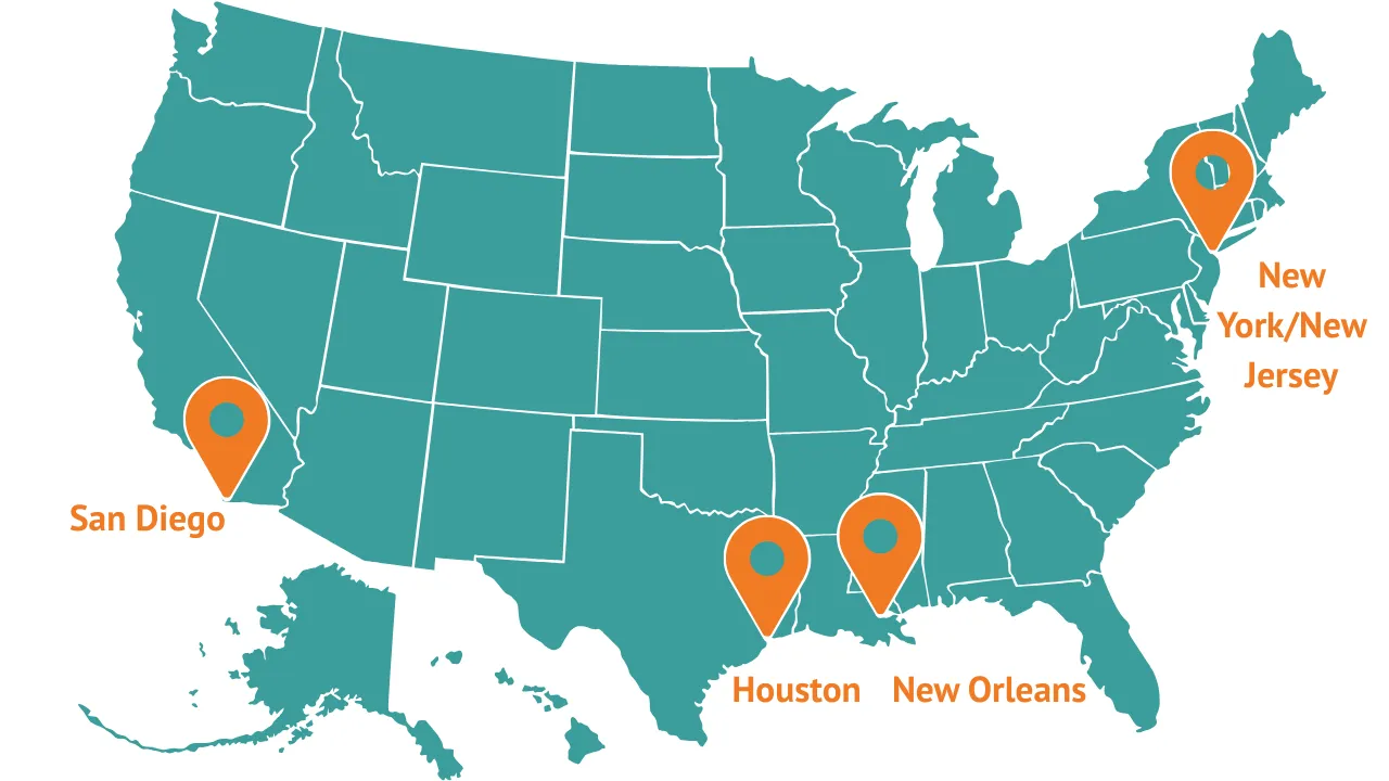 Map showing pilot port locations